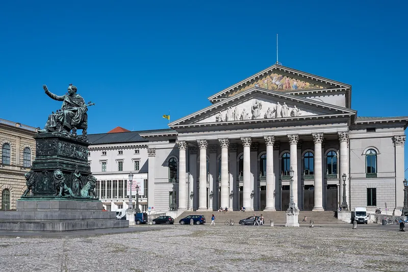 The columned portico of the Nationaltheater, home of the Bavarian State Opera, Munich